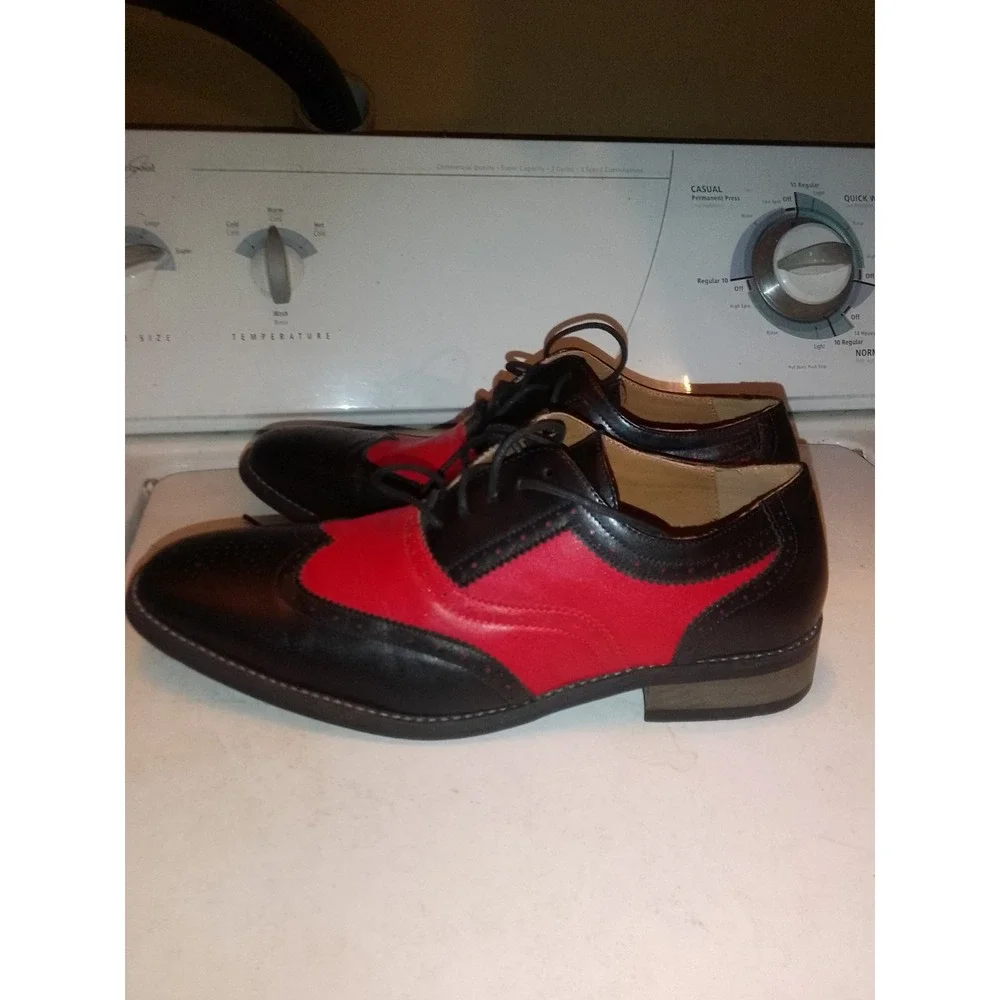 Mens Metro Charm Black& Red Two Toned Perforatal Wing Tip Lace Up Oxford...